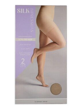 Silk Impressions Fine Sheer Pantyhose, 15 Denier Ultra Sheer 2-Pack-Size XXL